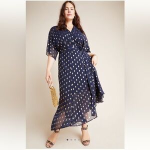 Anthropologie Hutch Navy Maxi Dress with Gold Dot Print